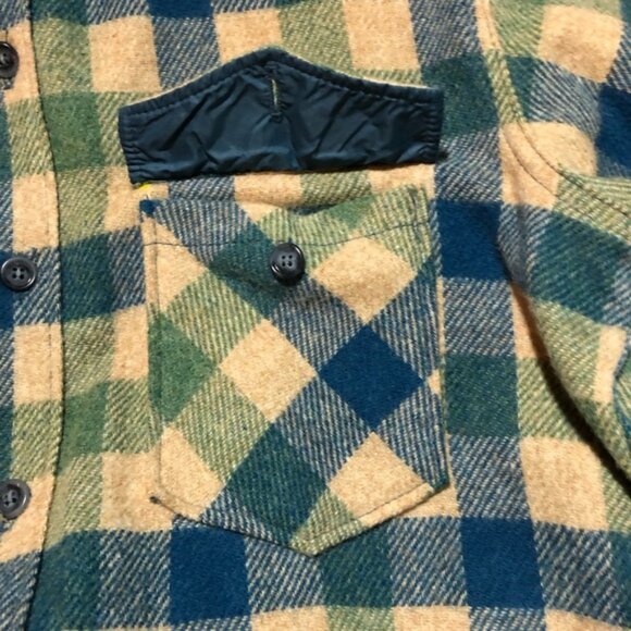 Vintage Woolrich wool blue green plaid flannel shirt pockets mens L lumberjack - Picture 8 of 10